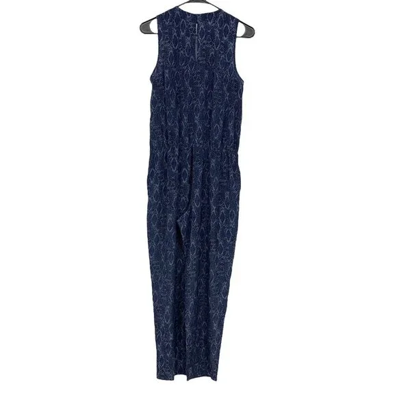Banana Republic Jumpsuit Blue Snake Print Sleeveless V Neck - Picture 6 of 8